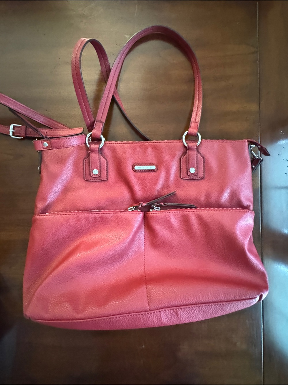 Dana Buchman Y2K Red Pebbled Tote Bag Large Zip Work Satchel Crossbody - Picture 3 of 11